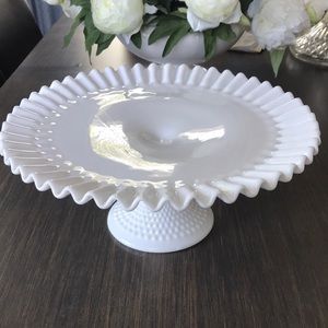 Vintage Fenton Milk Glass Hobnail Cake Stand
